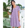 Ekouaer Nightgowns for Women Cotton House Dress with Pockets Button Duster(Light Purple)