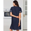 Ekouaer Nightgowns for Women Cotton House Dress with Pockets Button Duster(Navy Blue)