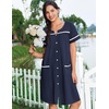 Ekouaer Nightgowns for Women Cotton House Dress with Pockets Button Duster(Navy Blue)