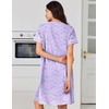 Ekouaer Nightgowns for Women Cotton House Dress with Pockets Button Duster(Purple Florals)