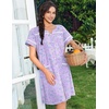 Ekouaer Nightgowns for Women Cotton House Dress with Pockets Button Duster(Purple Florals)