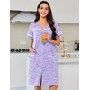 Ekouaer Nightgowns for Women Cotton House Dress with Pockets Button Duster(Purple Florals)