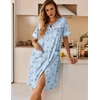Ekouaer Nightgowns for Women House Dress with Pockets Button Down Sleepshirt Short Sleeve Nightshirt Housecoat(Blue Daisy)