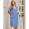 Ekouaer Nightgowns for Women House Dress with Pockets Button Down Sleepshirt Short Sleeve Nightshirt Housecoat(Blue Plum)