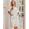 Ekouaer Nightgowns for Women House Dress with Pockets Button Down Sleepshirt Short Sleeve Nightshirt Housecoat(White Flowers)