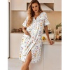 Ekouaer Nightgowns for Women House Dress with Pockets Button Down Sleepshirt Short Sleeve Nightshirt Housecoat(White Flowers)