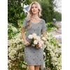 Ekouaer Nightgowns for Women Lace Trim Night Gown Ruffle Night Shirts(Grey Black Bows)