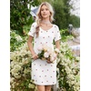 Ekouaer Nightgowns for Women Lace Trim Night Gown Ruffle Night Shirts(White Pink Cherry)