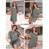 Ekouaer Nightgowns for Women Ribbed Viscose Sleep Shirts T-shirt Sleep Dress Short Sleeve Night Shirt with Chest Pocket S-2XL(Army Green)