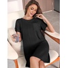 Ekouaer Nightgowns for Women Ribbed Viscose Sleep Shirts T-shirt Sleep Dress Short Sleeve Night Shirt with Chest Pocket S-2XL(Black)