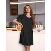 Ekouaer Nightgowns for Women Ribbed Viscose Sleep Shirts T-shirt Sleep Dress Short Sleeve Night Shirt with Chest Pocket S-2XL(Black)