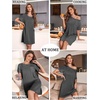 Ekouaer Nightgowns for Women Ribbed Viscose Sleep Shirts T-shirt Sleep Dress Short Sleeve Night Shirt with Chest Pocket S-2XL(Deep Gray)