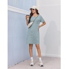 Ekouaer Nightgowns for Women Ribbed Viscose Sleep Shirts T-shirt Sleep Dress Short Sleeve Night Shirt with Chest Pocket S-2XL(Glacial Green)