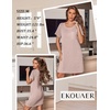Ekouaer Nightgowns for Women Ribbed Viscose Sleep Shirts T-shirt Sleep Dress Short Sleeve Night Shirt with Chest Pocket S-2XL(Light Khaki)