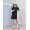 Ekouaer Nightgowns for Women Ribbed Viscose Sleep Shirts T-shirt Sleep Dress Short Sleeve Night Shirt with Chest Pocket S-2XL(Navy Blue)