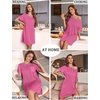 Ekouaer Nightgowns for Women Ribbed Viscose Sleep Shirts T-shirt Sleep Dress Short Sleeve Night Shirt with Chest Pocket S-2XL(Rose Red)