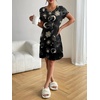 Ekouaer Nightgowns for Women Short Sleeve Night Dress Printed Sleepwear(Black Star)