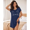 Ekouaer Nightgowns for Women Short Sleeve Night Dress Printed Sleepwear(Blue Cat)