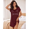 Ekouaer Nightgowns for Women Short Sleeve Night Dress Printed Sleepwear(Wine Red Cat)