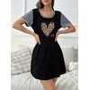 Ekouaer Nightgowns for Women Soft Sleep Shirts with Pockets Short Sleeves Printed Crewneck Nightshirt(Black Leopard)