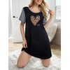 Ekouaer Nightgowns for Women Soft Sleep Shirts with Pockets Short Sleeves Printed Crewneck Nightshirt(Black Leopard)