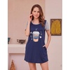Ekouaer Nightgowns for Women Soft Sleep Shirts with Pockets Short Sleeves Printed Crewneck Nightshirt(Navy Blue Coffee)