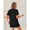 Ekouaer Pajamas Set for Women Button Down Pjs Lounge Sets Ruffle Sleepwear(Black)