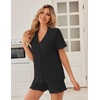 Ekouaer Pajamas Set for Women Button Down Pjs Lounge Sets Ruffle Sleepwear(Black)