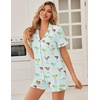 Ekouaer Pajamas Set for Women Button Down Pjs Lounge Sets Ruffle Sleepwear(Green Cocktail Glass)