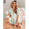 Ekouaer Pajamas Set for Women Button Down Pjs Lounge Sets Ruffle Sleepwear(Green Cocktail Glass)