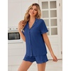Ekouaer Pajamas Set for Women Button Down Pjs Lounge Sets Ruffle Sleepwear(Navy)
