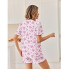 Ekouaer Pajamas Set for Women Button Down Pjs Lounge Sets Ruffle Sleepwear(Pink Bow)