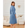 Ekouaer Robes for Women Long Waffle Knit Bathrobe Shawl Collar House Coats(Blue/Small Waffle)