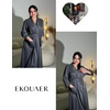 Ekouaer Robes for Women Long Waffle Knit Bathrobe Shawl Collar House Coats(Dark Gray/Small Waffle)