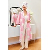 Ekouaer Robes for Women Long Waffle Knit Bathrobe Shawl Collar House Coats(Light Pink Floral/Small Waffle)