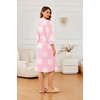 Ekouaer Robes for Women Long Waffle Knit Bathrobe Shawl Collar House Coats(Light Pink Floral/Small Waffle)