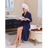 Ekouaer Robes for Women Long Waffle Knit Bathrobe Shawl Collar House Coats(Navy Blue/Big Waffle)