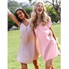 Ekouaer Satin Nightgowns for Women Short Sleeve V-Neck Silk Sleep Shirt(Pink)