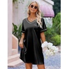 Ekouaer Satin Nightgowns for Women Silk Sleep Shirts V Neck T Shirt Dress(Black)