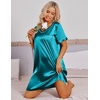 Ekouaer Satin Nightgowns for Women Silk Sleep Shirts V Neck T Shirt Dress(Blue Green)