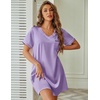 Ekouaer Satin Nightgowns for Women Silk Sleep Shirts V Neck T Shirt Dress(Lilac)