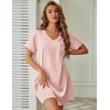 Ekouaer Satin Nightgowns for Women Silk Sleep Shirts V Neck T Shirt Dress(Medium Pink)