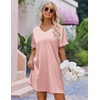 Ekouaer Satin Nightgowns for Women Silk Sleep Shirts V Neck T Shirt Dress(Medium Pink)