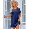 Ekouaer Satin Nightgowns for Women Silk Sleep Shirts V Neck T Shirt Dress(Navy Blue)