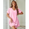 Ekouaer Satin Nightgowns for Women Silk Sleep Shirts V Neck T Shirt Dress(Pink)