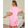Ekouaer Satin Nightgowns for Women Silk Sleep Shirts V Neck T Shirt Dress(Pink)