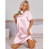 Ekouaer Satin Nightgowns for Women Silk Sleep Shirts V Neck T Shirt Dress(Pink Stripes)