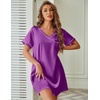 Ekouaer Satin Nightgowns for Women Silk Sleep Shirts V Neck T Shirt Dress(Purple)