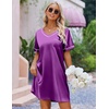 Ekouaer Satin Nightgowns for Women Silk Sleep Shirts V Neck T Shirt Dress(Purple)