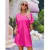 Ekouaer Satin Nightgowns for Women Silk Sleep Shirts V Neck T Shirt Dress(Rose Red)